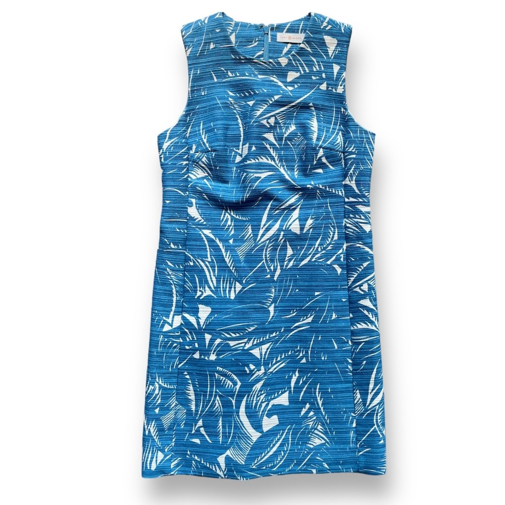 Tory Burch Dress Sleeveless Mini Dress Blue White Shift Wedding Guest 4